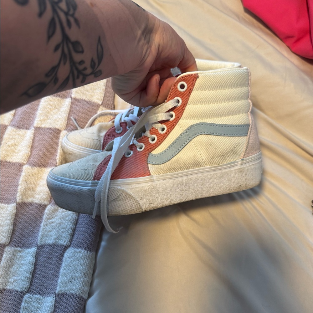 Vans Cream and Orange High-Top Platform Sneakers